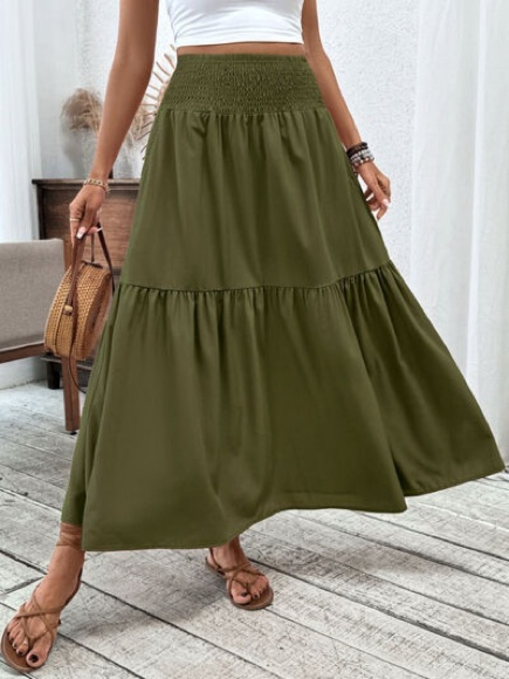 Smocked Waist Tiered Skirt